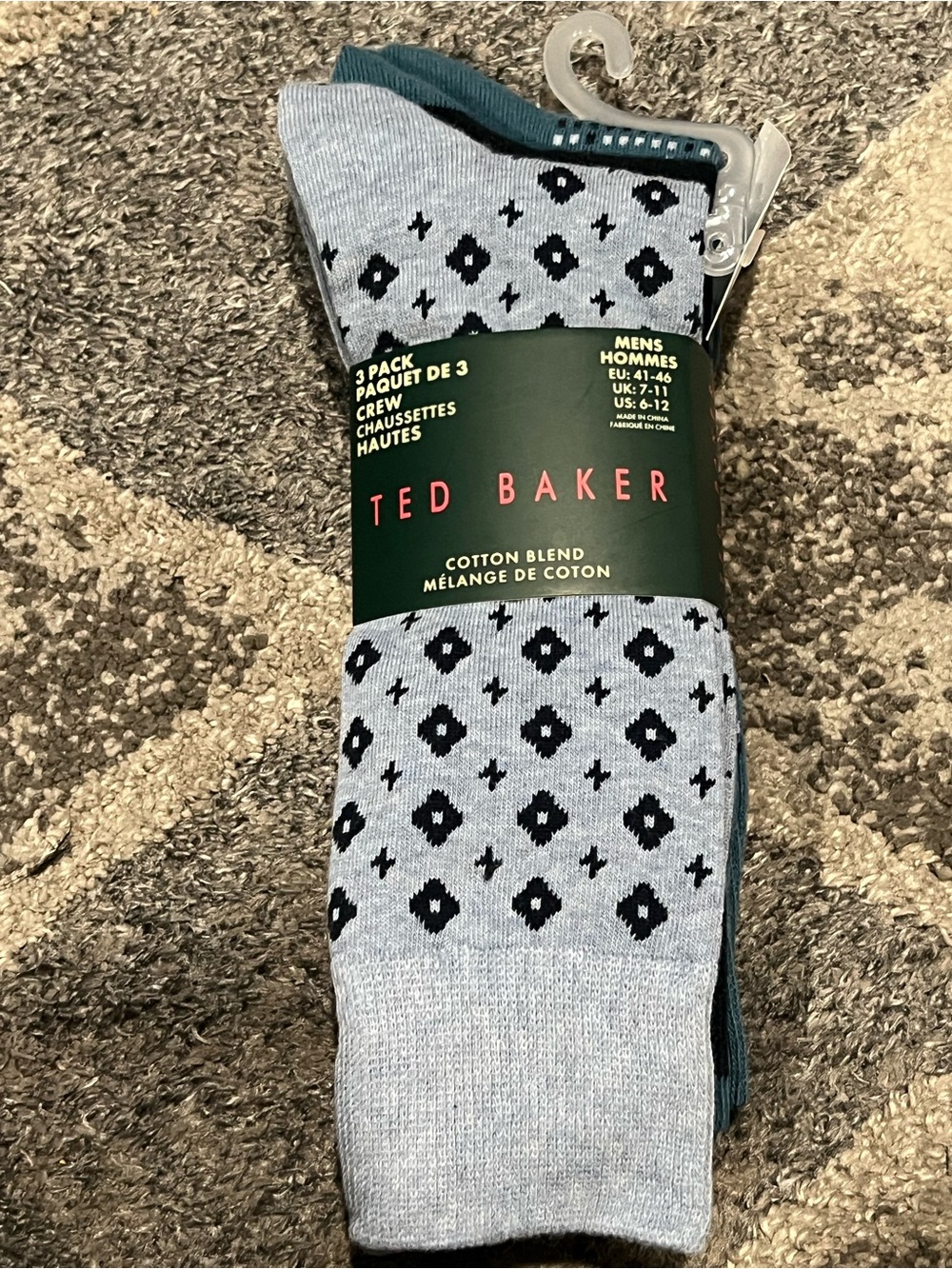 Ted Baker Men's Light Gray Patterned Crew Socks - Pack of 3